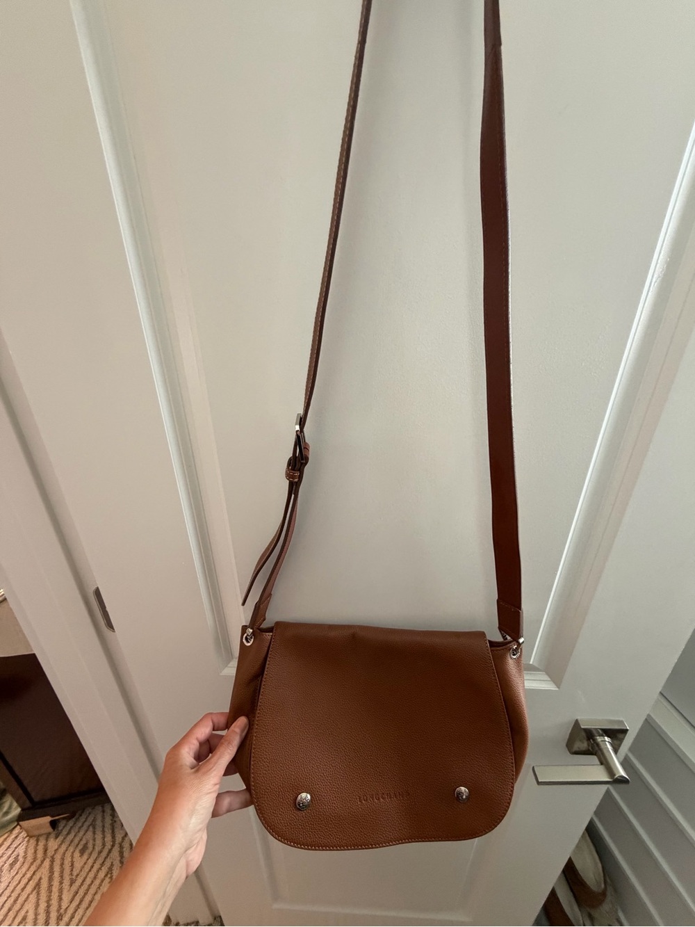 Longchamp Leather Crossbody Saddle Bag in Brown